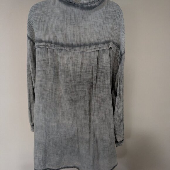 Cobblestone Living Green Cotton Button Down Women's Summer Top  Waffle Weave - Picture 2 of 3